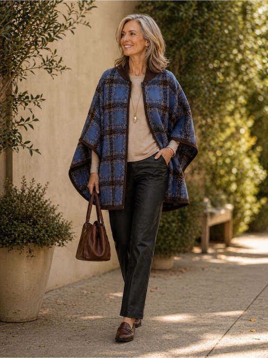 Max Studio Sweaters - Max Studio Plaid Cape Cardigan Oversized Cozy Fall Layering One Size